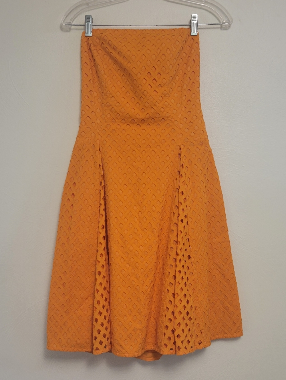 Maeve Strapless Orange Eyelet Fit-and-Flare Dress Size 2
